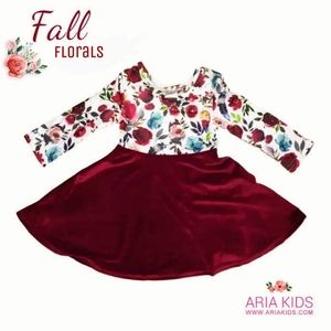 Maryln Floral Maroon Velvet Twirl Dress
